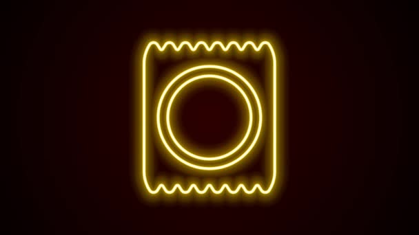 Leuchtendes Neon Line Kondom Verpackungssymbol Isoliert Auf Schwarzem Hintergrund Sicheres — Stockvideo