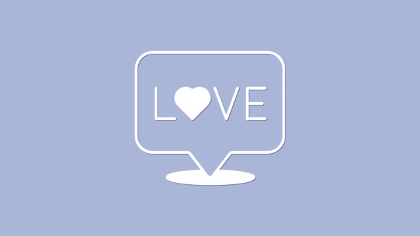 Ikona Tekstu White Love Odizolowana Fioletowym Tle Walentynki Szablon Kartki — Wideo stockowe