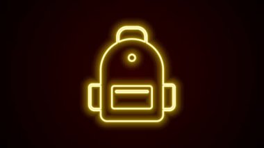 Parlayan neon çizgisi okul sırt çantası simgesi siyah arkaplanda izole edildi. 4K Video hareketli grafik canlandırması.