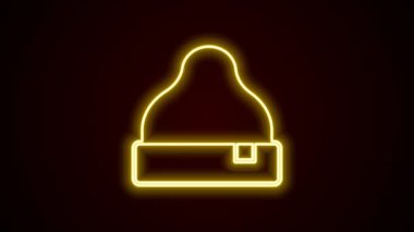 Parlayan neon hattı Beanie şapka simgesi siyah arkaplanda izole edildi. 4K Video hareketli grafik canlandırması.