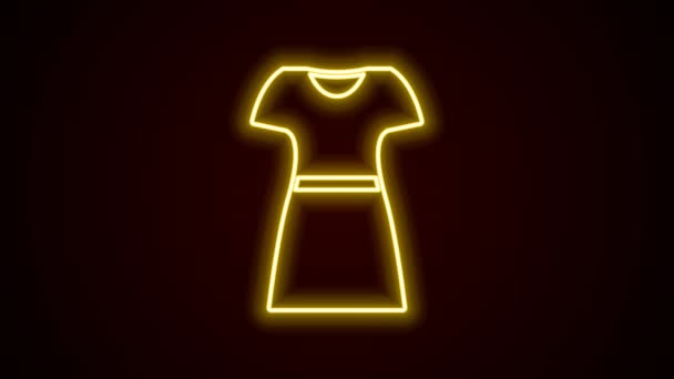 Gloeiende Neon Lijn Vrouw Jurk Pictogram Geïsoleerd Zwarte Achtergrond Kleren — Stockvideo