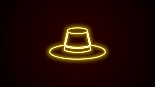 Leuchtende Neon Linie Mann Hut Mit Band Symbol Isoliert Auf — Stockvideo