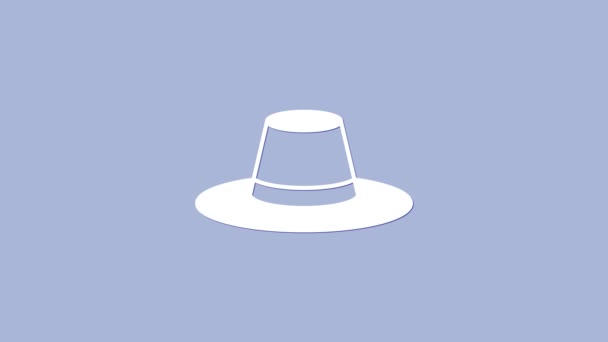 紫色の背景にリボンアイコンとホワイトマンの帽子 4Kビデオモーショングラフィックアニメーション — ストック動画