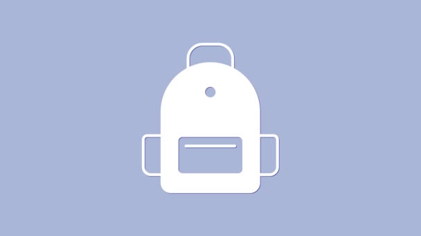 White School Rucksack Symbol Isoliert Auf Lila Hintergrund Video Motion — Stockvideo