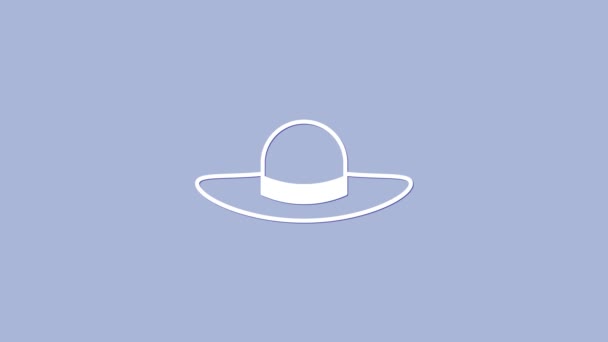 White Elegant Women Hat Icon Isolated Purple Background Video Motion — Stock Video