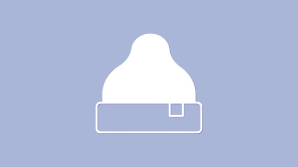 紫色の背景に隔離された白いビーニー帽子のアイコン 4Kビデオモーショングラフィックアニメーション — ストック動画