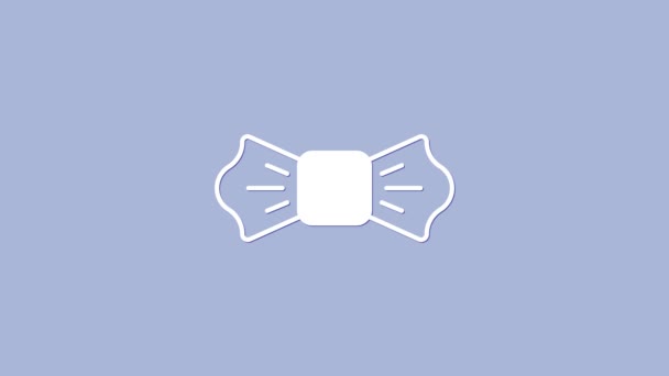 Icono Pajarita Blanca Aislado Sobre Fondo Púrpura Animación Gráfica Vídeo — Vídeo de stock