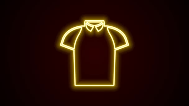 Glödande Neon Linje Polo Skjorta Ikon Isolerad Svart Bakgrund Video — Stockvideo