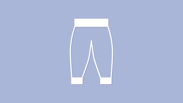 Icona Dei Pantaloni Bianchi Isolata Sfondo Viola Firma Dei Pantaloni — Video Stock