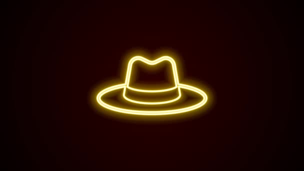 Светящийся Неоновая Линия Мужская Шляпа Иконкой Ленты Изолированы Черном Фоне — стоковое видео