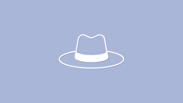 Beyaz Adam Şapkası Mor Arka Planda Izole Edilmiş Kurdele Ikonu — Stok video
