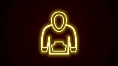 Parlayan neon çizgisi kapüşonlu simgesi siyah arkaplanda izole edildi. Kapüşonlu kazak. 4K Video hareketli grafik canlandırması.