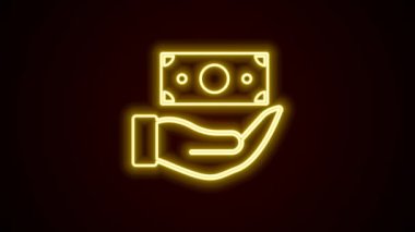 Siyah arkaplanda izole edilmiş kalkan simgesiyle parlayan neon hattı. Sigorta konsepti. Güvenlik, güvenlik, koruma, konsept koruma. 4K Video hareketli grafik canlandırması.