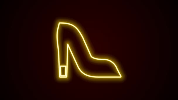Светящийся Неоновая Линия Женщина Обувь Высоким Каблуком Значок Изолирован Черном — стоковое видео