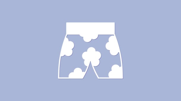 白色泳裤图标孤立在紫色背景 4K视频运动图形动画 — 图库视频影像