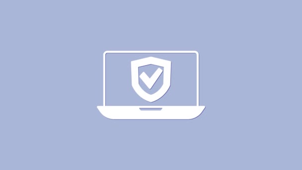 Icona Online Assicurativa Bianca Isolata Sfondo Viola Sicurezza Sicurezza Protezione — Video Stock