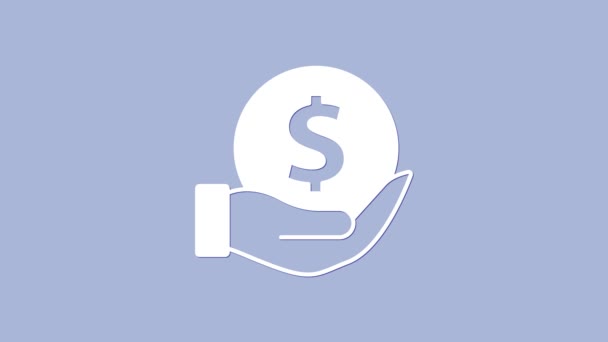 Білі Гроші Значком Щита Ізольовані Фіолетовому Фоні Концепція Страхування Безпека — стокове відео