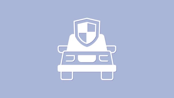 白色汽车保险图标孤立在紫色背景 保险概念 保护概念 4K视频运动图形动画 — 图库视频影像