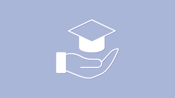 ホワイト エデュケーションは紫の背景に孤立したアイコンを付与する 授業料 金融教育 予算基金 奨学金プログラム 卒業帽子 4Kビデオモーショングラフィックアニメーション — ストック動画