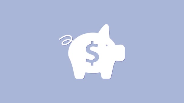 Weißes Sparschwein Symbol Auf Violettem Hintergrund Ikonensparen Oder Geldanhäufung Investition — Stockvideo