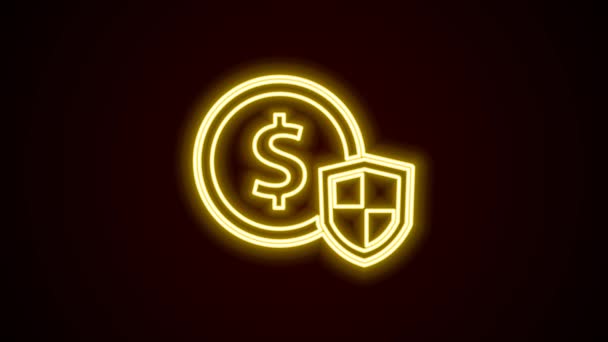 Świecące Neon Line Pieniądze Ikoną Tarczy Izolowane Czarnym Tle Koncepcja — Wideo stockowe