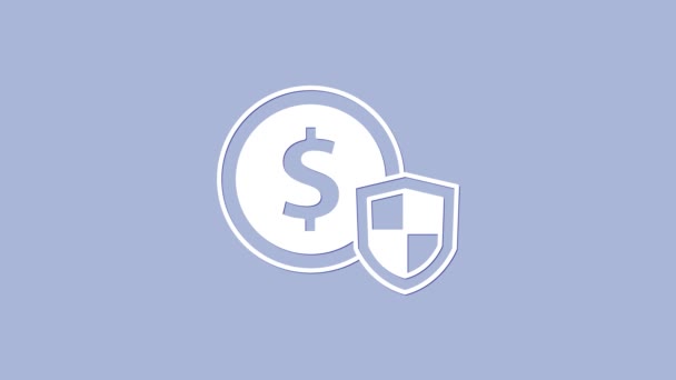 Bílé Peníze Ikonou Štítu Izolované Fialovém Pozadí Pojištění Zabezpečení Bezpečnost — Stock video