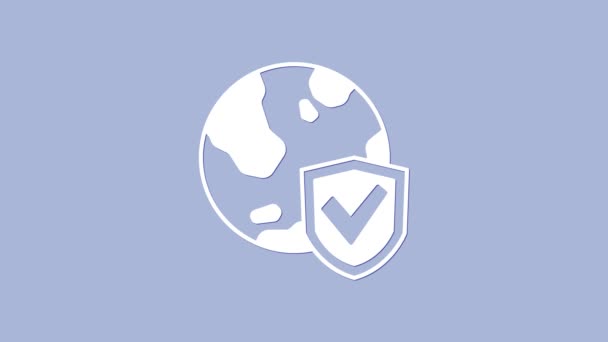 Bílý Štít Světovou Ikonou Fialovém Pozadí Pojištění Zabezpečení Bezpečnost Ochrana — Stock video