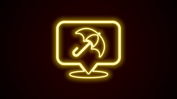 Glowing Neon Line Umbrella Icon Isolated Black Background Insurance Concept — Stock Video