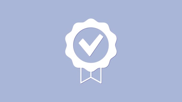White Approved Certified Medal Check Mark Icon Isolated Purple Background — Stock Video