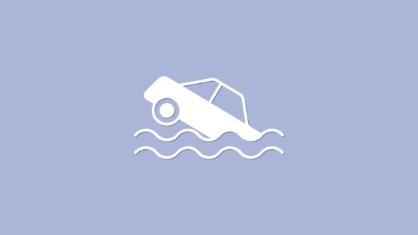 White Flood Auto Pictogram Geïsoleerd Paarse Achtergrond Verzekeringsconcept Overstromingsramp Concept — Stockvideo