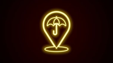 Parlayan neon hattı Umbrella simgesi siyah arkaplanda izole edildi. Sigorta konsepti. Su geçirmez ikon. Koruma, güvenlik, güvenlik kavramı. 4K Video hareketli grafik canlandırması.