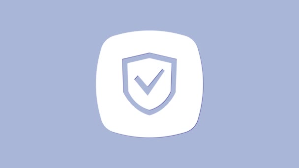 白色盾牌图标隔离在紫色背景 保险概念 守卫标志 隐私概念 4K视频运动图形动画 — 图库视频影像