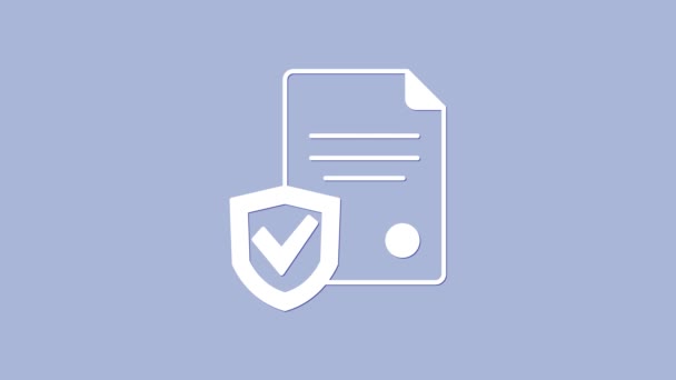 Bílá Smlouva Ikonou Štítu Izolované Fialovém Pozadí Pojištění Zabezpečení Bezpečnost — Stock video