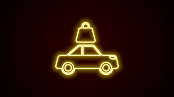 发光的霓虹灯线汽车保险图标孤立在黑色背景 保险概念 保护概念 4K视频运动图形动画 — 图库视频影像