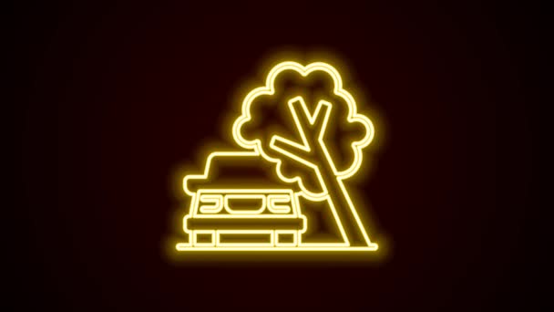 Leuchtende Leuchtschrift Auto Beschädigt Durch Umgestürzten Baum Symbol Isoliert Auf — Stockvideo