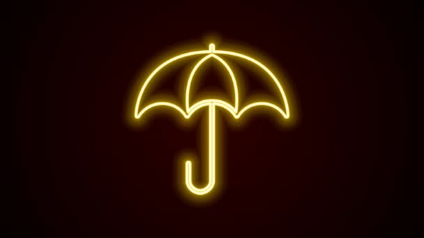 Világító Neon Vonal Esernyő Ikon Elszigetelt Fekete Háttérrel Biztosítási Koncepció — Stock videók