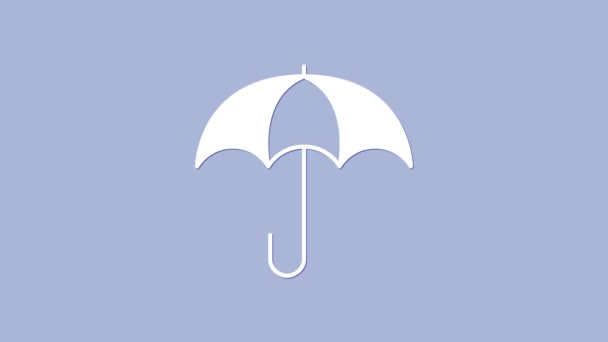Белый Зонтик Значок Изолирован Фиолетовом Фоне Концепция Страхования Водонепроницаемый Значок — стоковое видео