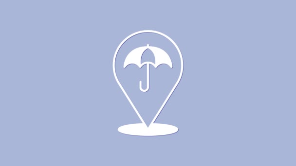 白色伞状图标孤立在紫色背景 保险概念 防水图标 安保概念 4K视频运动图形动画 — 图库视频影像