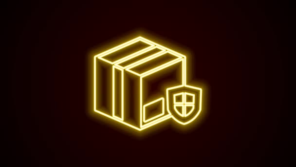 Glowing Neon Line Delivery Security Shield Icon Isolated Black Background — Stock Video