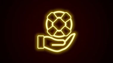 Parlayan neon hattı Lifebuoy 'un el simgesi siyah arkaplanda izole edildi. Can simidi sembolü. 4K Video hareketli grafik canlandırması.