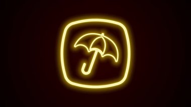 Parlayan neon hattı Umbrella simgesi siyah arkaplanda izole edildi. Sigorta konsepti. Su geçirmez ikon. Koruma, güvenlik, güvenlik kavramı. 4K Video hareketli grafik canlandırması.