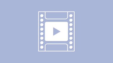 Beyaz Kamera klasik film rulo kartuş simgesi mor arka planda izole. 35 mm 'lik film kutusu. Film şeridi fotoğrafçı ekipmanı. 4K Video hareketli grafik canlandırması.