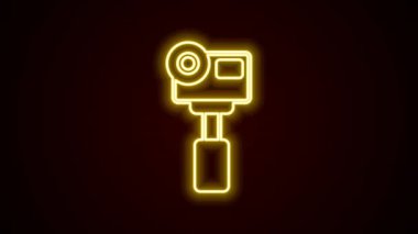 Parlayan neon hattı Eylem aşırı kamera simgesi siyah arkaplanda izole edildi. Ekstrem sporları çekmek için video kamera ekipmanı. 4K Video hareketli grafik canlandırması.