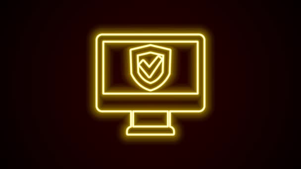 Świecąca Neonowa Linia Ubezpieczenie Online Ikona Izolowana Czarnym Tle Ochrona — Wideo stockowe