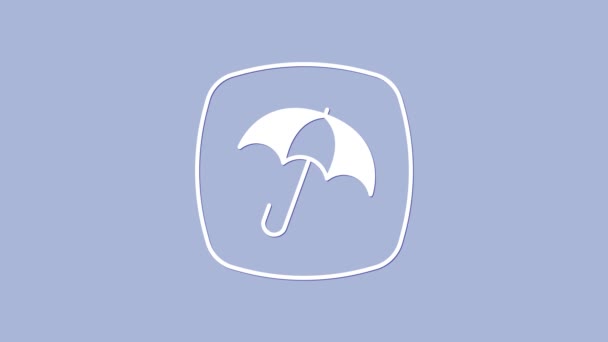 Icono Paraguas Blanco Aislado Sobre Fondo Morado Concepto Seguro Icono — Vídeos de Stock
