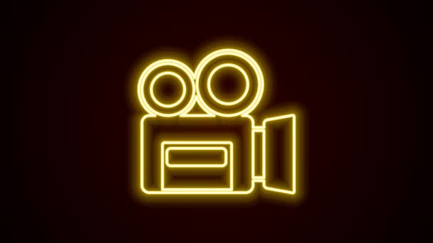 Zářící Neonová Linka Retro Kamera Ikona Izolované Černém Pozadí Videokamera — Stock video
