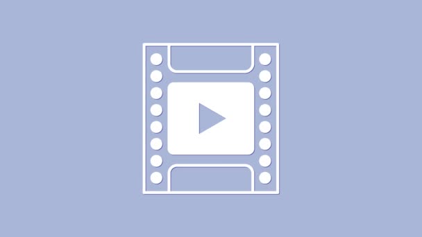 화이트 카메라 빈티지 카트리지 아이콘은 보라색 배경에 분리되었다 35Mm 스트립 — 비디오
