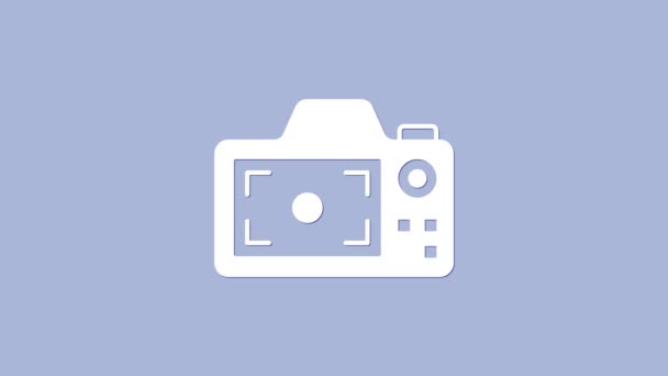 紫色の背景に隔離されたホワイトフォトカメラアイコン フォトカメラ デジタル写真 4Kビデオモーショングラフィックアニメーション — ストック動画