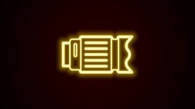 Parlayan neon çizgisi fotoğraf objektifi simgesi siyah arkaplanda izole edildi. 4K Video hareketli grafik canlandırması.