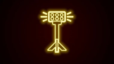 Softbox simgesinde parlayan neon hattı Stüdyo ampulü siyah arkaplanda izole edildi. Gölge yansıma tasarımı. 4K Video hareketli grafik canlandırması.